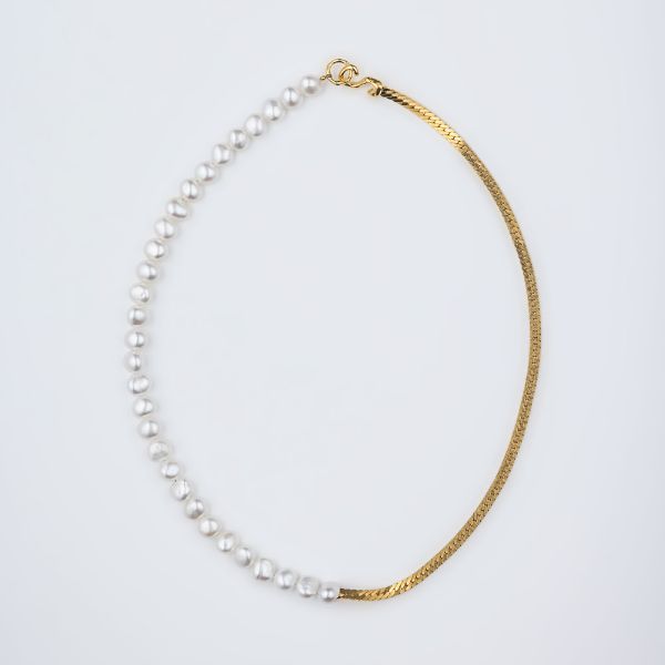 SNAKE CHAIN PEARL HALF NECKLACE