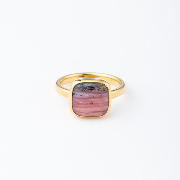 SQUARE CABOCHON PINK OPAL STONE RING