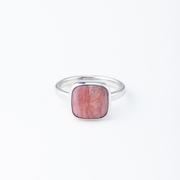 SQUARE CABOCHON PINK OPAL STONE RING